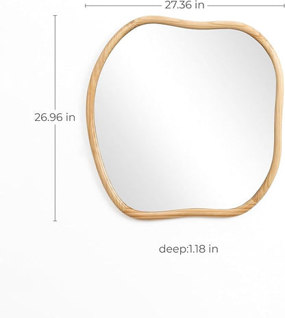 LuxenHome Asymmetrical Wall Mirror for Bathroom Entryway, Large Irregular Square Solid Wood Framed Wall Mounted Modern Decorative Vanity Mirror, Hanging Sculptures Accent for Living Room Bedroom Decor