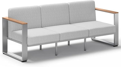 Aluminum Outdoor Patio Furniture,1 Piece 3-Seat Outdoor Seating, All-Weather Outside Chair for Deck, Porch (Teak-Gray)