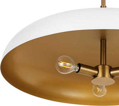 LamQee 20 Inch Oversized Large Pendant Lights, 3-Lights White and Gold Dome Chandelier, Mid Century Modern Metal Pendant Lighting Fixture Ceiling Hanging for Kitchen Island Dining Room Over Table Bar