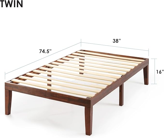 Mellow Naturalista Classic 16 Inch Solid Wood Platform Bed with Wooden Slats, Espresso, Twin