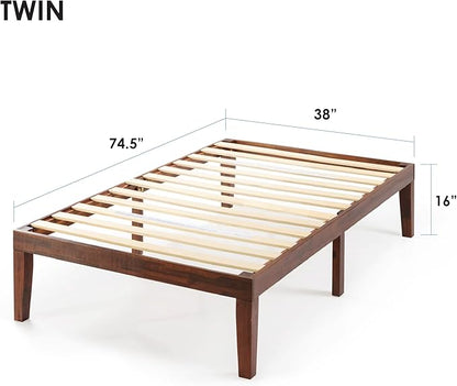 Mellow Naturalista Classic 16 Inch Solid Wood Platform Bed with Wooden Slats, Espresso, Twin