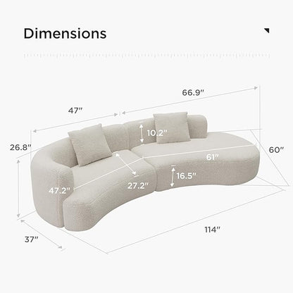 Acanva Modern Curved Sectional Living Room Couch, Minimalist Comfy Boucle Fabric Modular Sofa for Apartment, Home Office, 114" W Right Hand Facing, White