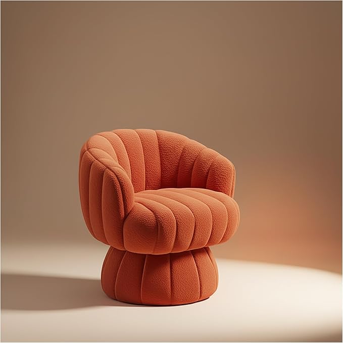 Vanity 360-Degree Swivel Accent Chair - Mid Century Modern Plush Round Makeup Chair, Relaxing Comfy Lounge Arm Chairs, Idear for Living Room, Bedroom (Orange, Sherpa Fleece)
