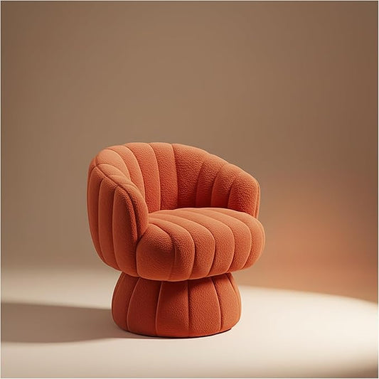 Vanity 360-Degree Swivel Accent Chair - Mid Century Modern Plush Round Makeup Chair, Relaxing Comfy Lounge Arm Chairs, Idear for Living Room, Bedroom (Orange, Sherpa Fleece)