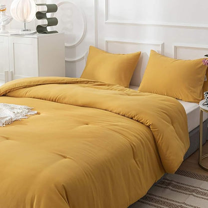 Pureant Mustard Comforter Set Queen Dark Yellow Bedding Comforter Sets Women Girls Soft Turmetric Queen Size Comforter Sets Solid Ginger Yellow Blanket Durable