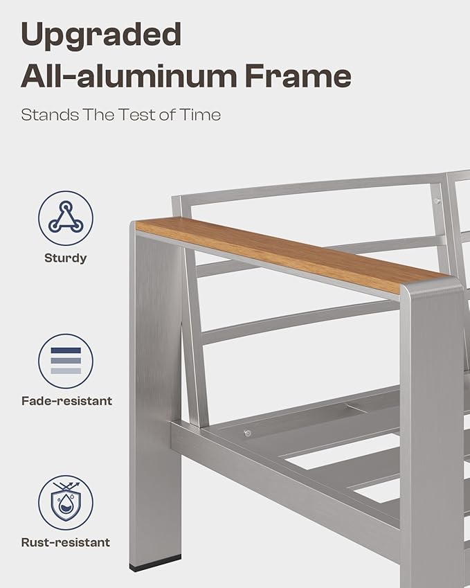 Aluminum Outdoor Patio Furniture Loveseat, All-Weather Outdoor Patio Chair with Washable Thick Cushion, Patio Outdoor Chair for Porch, Balcony, Deck, Yard, Silver