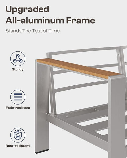 Aluminum Outdoor Patio Furniture Loveseat, All-Weather Outdoor Patio Chair with Washable Thick Cushion, Patio Outdoor Chair for Porch, Balcony, Deck, Yard, Silver