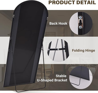 86"x40" Arched Full Length Mirror Floor Mirrors with Aluminum Alloy Frame Free-Standing Wall Mounted Floor Mirrors or Large Dressing Mirror, Black Mirror Full Length