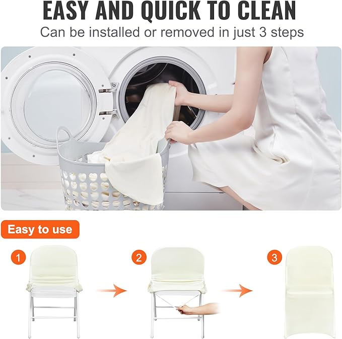 VEVOR Stretch Spandex Folding Chair Covers, Universal Fitted Chair Cover, Removable Washable Protective Slipcovers, for Wedding, Holiday, Banquet, Party, Celebration, Dining (30PCS Ivory White)