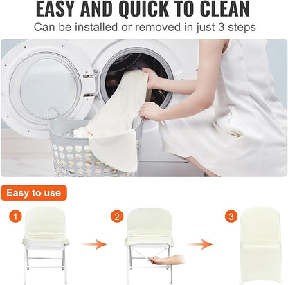 VEVOR Stretch Spandex Folding Chair Covers, Universal Fitted Chair Cover, Removable Washable Protective Slipcovers, for Wedding, Holiday, Banquet, Party, Celebration, Dining (30PCS Ivory White)