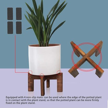 Wood Plant Stand, Mid Century Modern Planter Stand Rattan Flower Pot Stand, Low Short Plant Stands Indoor - Boho Rustic Wooden Stool for Plant Pot Holder, Fit 5-15 Inch Pot