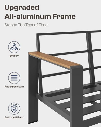 Aluminum Outdoor Patio Furniture Set with Table, 4 Piece Outdoor Chair Conversation Sets with Washable Thick Cushions, Patio Sectional Furniture Set for Porch, Balcony, Deck, Graphite