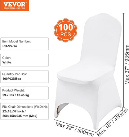 VEVOR 100 Pcs White Chair Covers Polyester Spandex Chair Cover Stretch Slipcovers for Wedding Party Dining Banquet Chair Decoration Covers