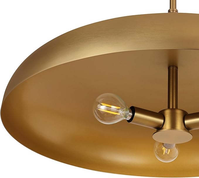 LamQee 20 Inch Oversized Large Pendant Lights, 3-Lights Brushed Gold Modern Dome Chandelier, Farmhouse Metal Pendant Lighting Fixture Ceiling Hanging for Kitchen Island, Dining Room Over Table, Bar