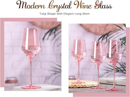 Physkoa Pink Wine Glasses Set 6-15oz Crystal Blush Pink Wine Glasses With Long Stem and Thin Rim,Perfect Pink Colored Wine Stemware for Wine Lover in Wedding,Bridal Shower