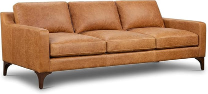 Poly & Bark Sorrento Leather Couch - 86 Inch Sofa - Full-Grain Leather Sofa for Living Room with Feather Down Topper - Living Room Couch - Pure Aniline Vintage Italian Leather in Cognac Tan