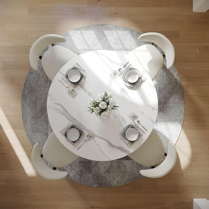 POVISON Round Dining Table for 4-6, 51" Glossy White Sintered Stone Top with Bronze Carbon Steel Pedestal