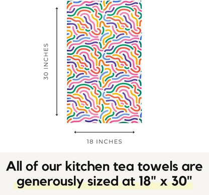 Modern Style Premium Kitchen Tea Towel Super Absorbent Fast Drying Microfiber Rainbow Doodle