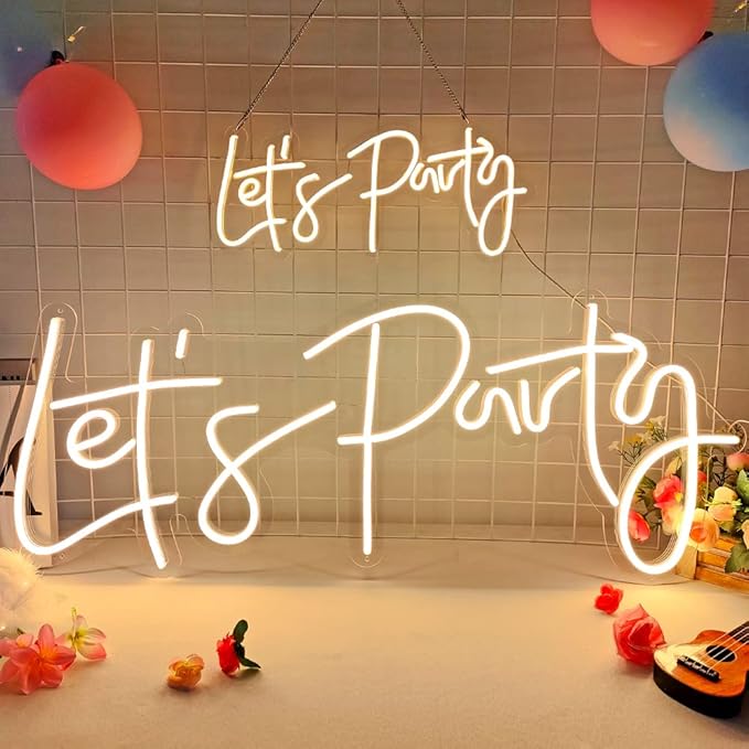 Divatla Super Large Neon Sign - 'Let's Party' for Engagement, Prom, Wedding & More - Dimmable, Warm White