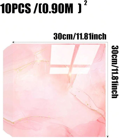 10pcs Marble Peel and Stick Backsplash Waterproof Washroom Wall Panels, Peel and Stick Tile, PVC Foam Wall Panels for Kitchen,Bathroom,Living Room,Pink Wallpaper(Not Real Tile,11.8" x 11.8")