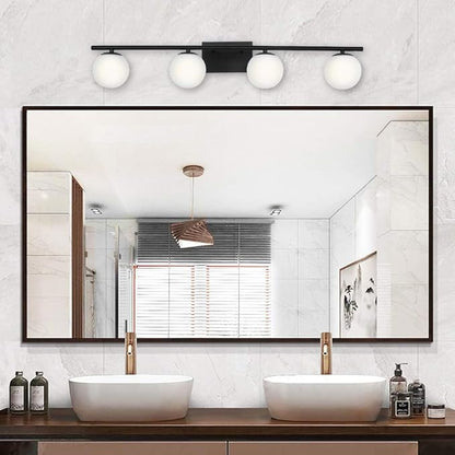 New Bathroom Vanity Light Fixtures Matte Black Milk White Globe Glass Shade 4 Lights Modern Wall Bar Sconce Over Mirror(4 lights-35.43inch)