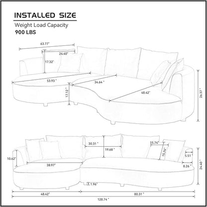 128.7'' Luxury Simple L Shape Curved Modular Leather Sofa Modern Curved Sofa Leathaire Upholstered 5-Seat Couch, Technology Cloth Square Sofa For Living Room Apartment (Leathaire+Left Facing, Brown)