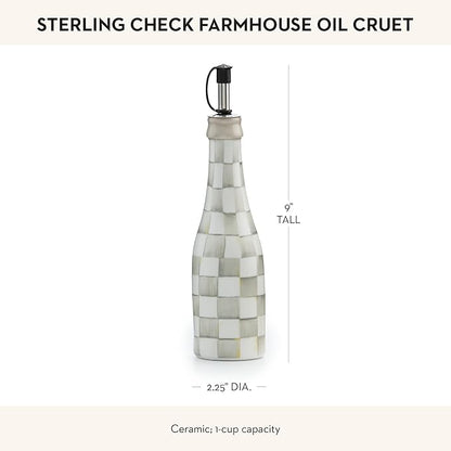 MACKENZIE-CHILDS Farmhouse Oil Cruet, Ceramic Oil Dispenser Bottle, Gray-and-White Sterling Check