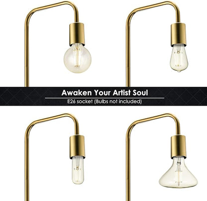 BoostArea Industrial Gold Standing Lamp, 63 Inch, E26 Socket, On/Off Footswitch, ETL Listed, Modern for Bedroom, Living Room, Minimalist, Vintage, Mid-Century, Boho, Metal