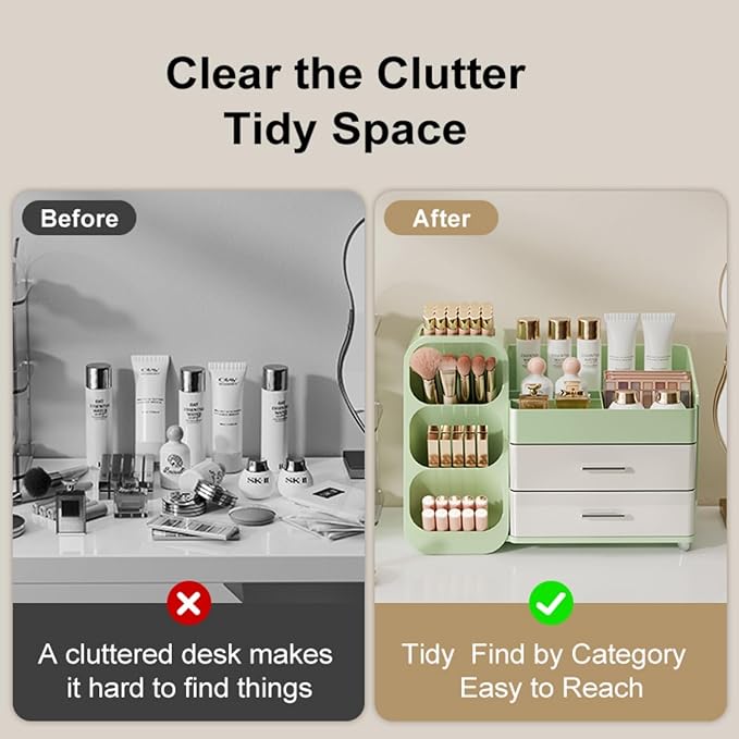 Makeup Organizer with Drawers for Vanity,Spacious Cosmetic Display Case,Perfect Storage Solution for Your Beauty Essential (Green and Cream)