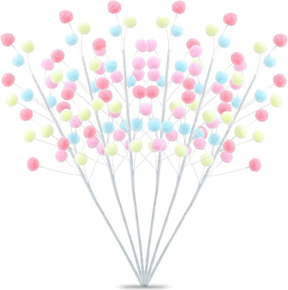 6 Pcs Pastel Pom Poms Christmas Decorations & Felt Christmas Picks and Sprays DIY Xmas Tree Toppers, Easter Deocrantions Festive Tree Filler & Easter Decor (Pastel Colors)