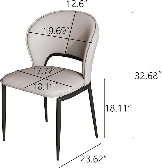 Modern Dining Chairs Set of 2,PU Leather Kitchen Chairs with Back,Kitchen Armless Side Chair Black Metal Legs for Living Room, Dinning Room Restaurant Grey