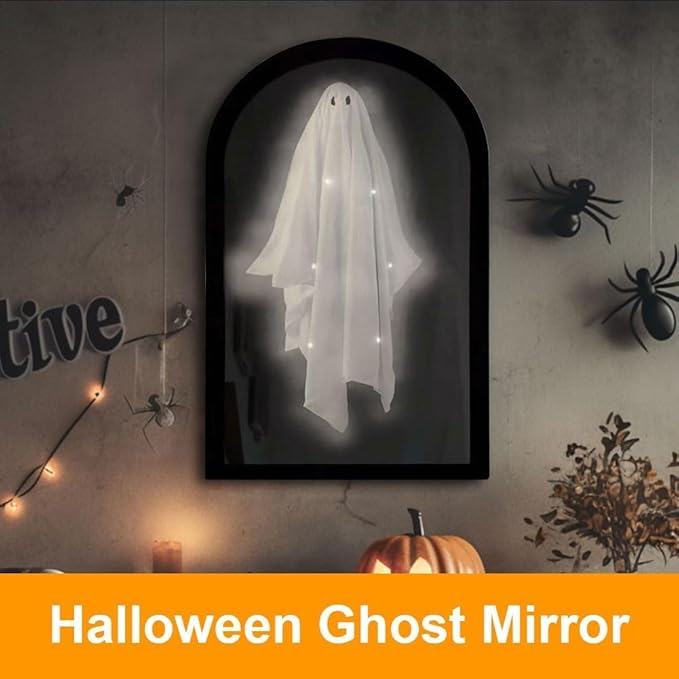 2025 Halloween Hologram Ghost Looking Glass Hologram, Spooky Scary Ghosts Haunted Looking Glass Halloween Decor Indoor, Bedroom Kitchen and Fireplace Decor