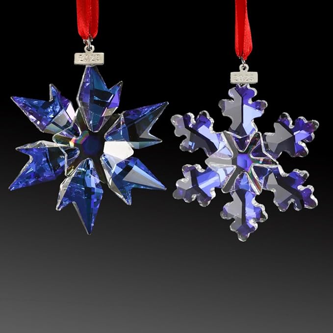 2023 Edition Crystal Snowflake Ornament Christmas Tree Ornament Home Decor Gift (23-Set of 2-Colorful)
