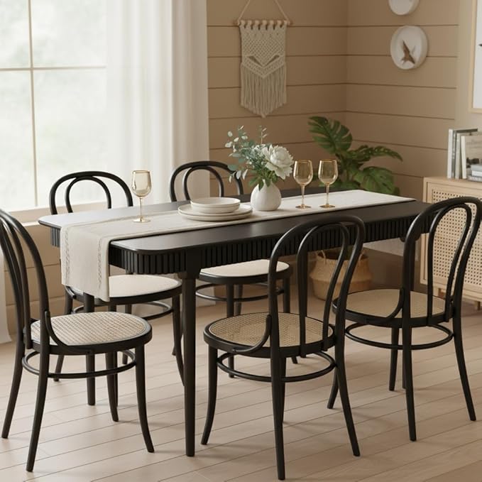 LukeAlon Mid-Century 63 Inch Solid Wood Dining Table for 4-6, Retro Farmhouse Kitchen Table with Large Tabletop, Modern Table for Dining Room, Living Room, Kitchen, Black