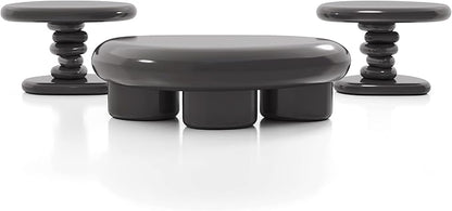 24/7 Shop at Home Kavren Modern 37-inch 3-Piece Oval Glossy Low Profile Coffee Table Set, Stone Shape Living Room Furniture for Small Space, Dark Grey