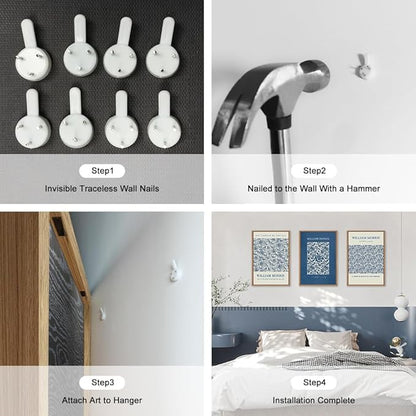 HOURIA William Morris Floral Framed Canvas Wall Art Set,Navy Blue White Flower Wall Decor,Retro Textured Botanical Artwork,Modern Neutral Blossom Art Print for Living Room,Bedroom,Office-16 x24 x3