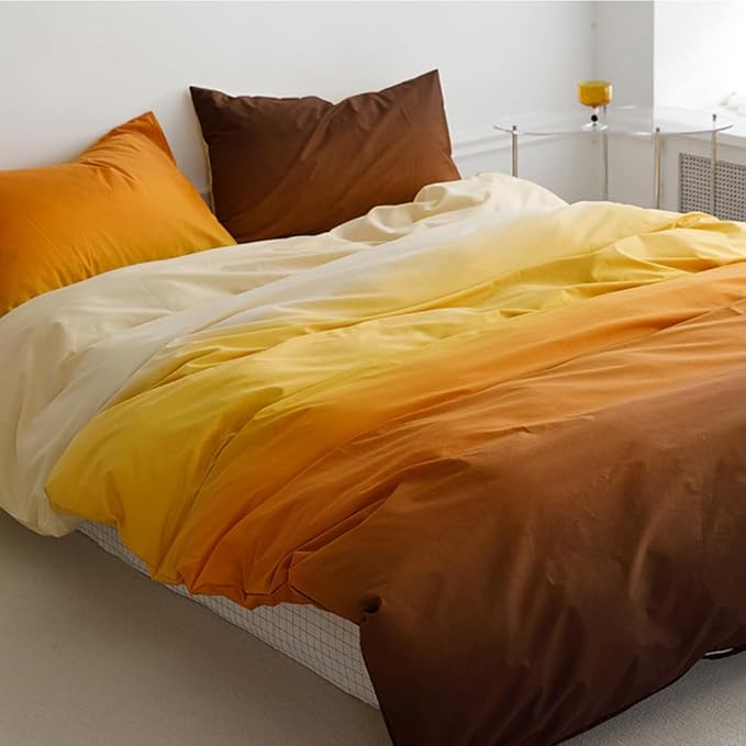 CLOTHKNOW Orange Yellow Comforter Set King Brown Gradient Bedding Comforter Sets Soft Brownish Comforter with 2 Pillowcases