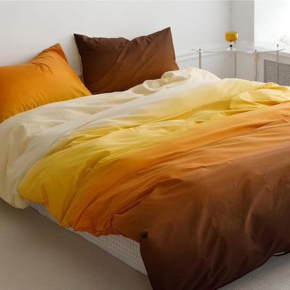 CLOTHKNOW Orange Yellow Comforter Set King Brown Gradient Bedding Comforter Sets Soft Brownish Comforter with 2 Pillowcases