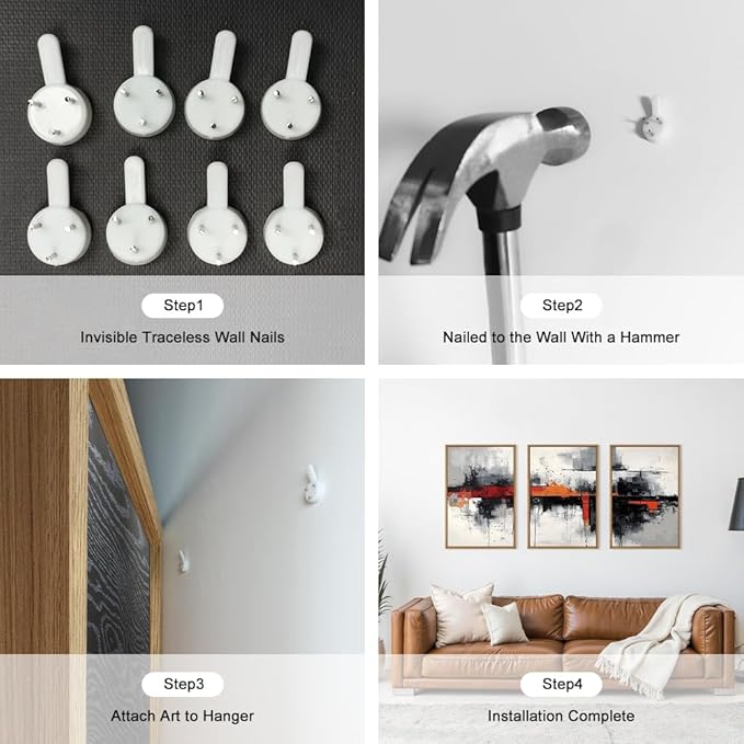 HOURIA Modern Abstract Framed Canvas Wall Art Set,Neutral Black and Orange Wall Decor,Textured Gray White Wall Painting,Pastel Strokes Art Prints for Living Room, Bedroom, Farmhouse-16 x24 x3