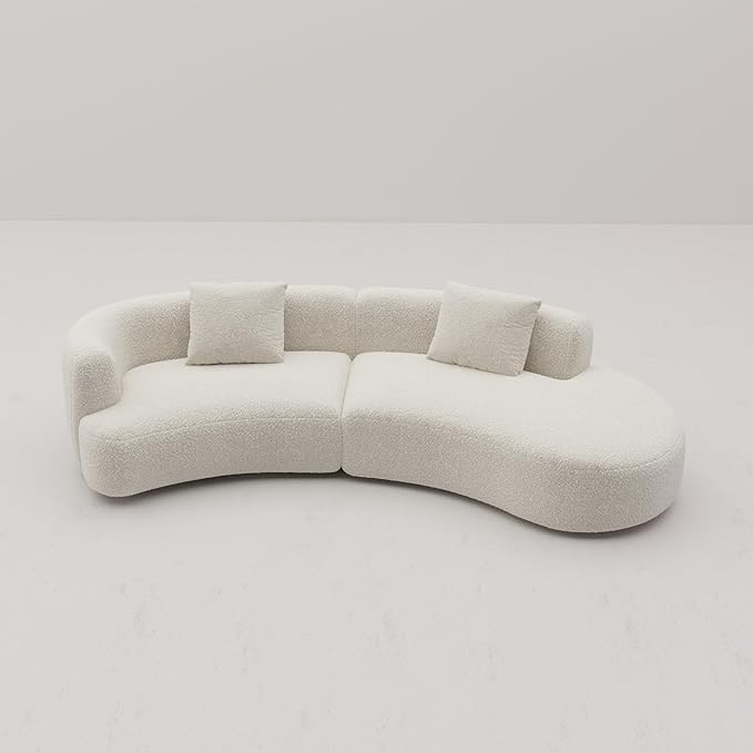 Acanva Modern Curved Sectional Living Room Couch, Minimalist Comfy Boucle Fabric Modular Sofa for Apartment, Home Office, 114" W Right Hand Facing, White