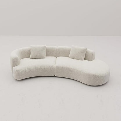 Acanva Modern Curved Sectional Living Room Couch, Minimalist Comfy Boucle Fabric Modular Sofa for Apartment, Home Office, 114" W Right Hand Facing, White
