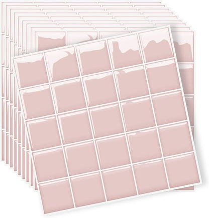 Alwayspon 10 Sheets 10"x10" Pink 3D Vinyl Backsplash Tiles, Self-Adhesive Peel and Stick Wall Tile Stickers Stick on Subway Tiles for Kitchen Bathroom Wall