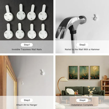 HOURIA Mystical Midnight Wildflower Framed Canvas Wall Art Set,Moonlit Orange Floral Wall Decor,Nature Inspired Landscape Artwork,Watercolor Art Prints for Living Room,Bedroom,Farmhouse-24 x36 x3