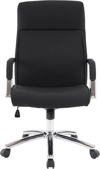 Mid-Back Ergonomic Leather Office Chair, Modern Upholstered Executive Desk Chair with Gold Frame Armrest Computer Task Chair (Obsidian Black)