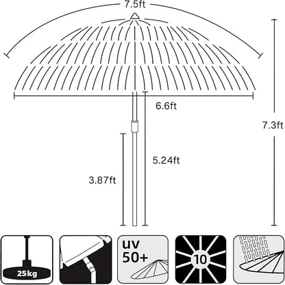 AMMSUN 7.5ft Hula Thatched Tiki Patio Beach Umbrella Hawaiian Style 10 Ribs UPF 50+ with Tilt Carry Bag for Outdoor Tiki Bar, Tropical Palapa, Patio Garden Beach Pool Backyard Yellow