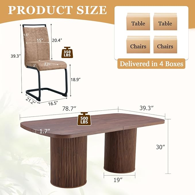 79" Dining Table Set for 8,Large Rectangular Dining Table Set for 8 with Cushioned Chairs,Modern Mid-Century Wood Dining Room Table Set for 8,Ideal for Dining & Gatherings (Walnut)