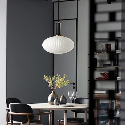 Modern Pendant Lights, Black Lamp Holder Pendant Light Socket White Glass Pendant Lamp Shade,LED Hanging Light (Black, Medium)