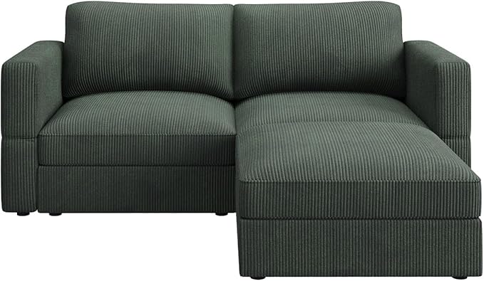 HONBAY Modular Sectional Sofa with Storage Corduroy Sectional Couches with Chaise L Shaped Sectional Couches for Living Room,Green