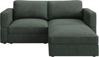 HONBAY Modular Sectional Sofa with Storage Corduroy Sectional Couches with Chaise L Shaped Sectional Couches for Living Room,Green