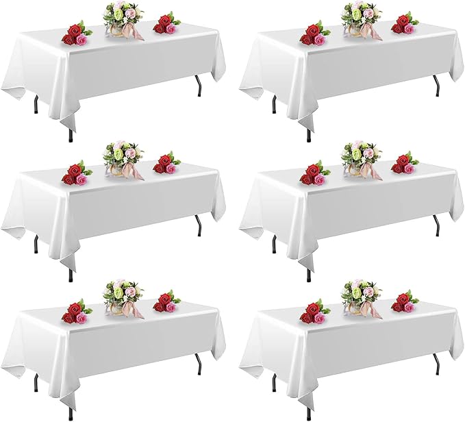 6 Pack White Table Cloth Rectangle Table 60 x 102 Inch Tablecloths for 6 Foot Rectangle Tables. Stain and Winkle Resistant Polyester Washable White TableCloths for Parties Wedding Dining